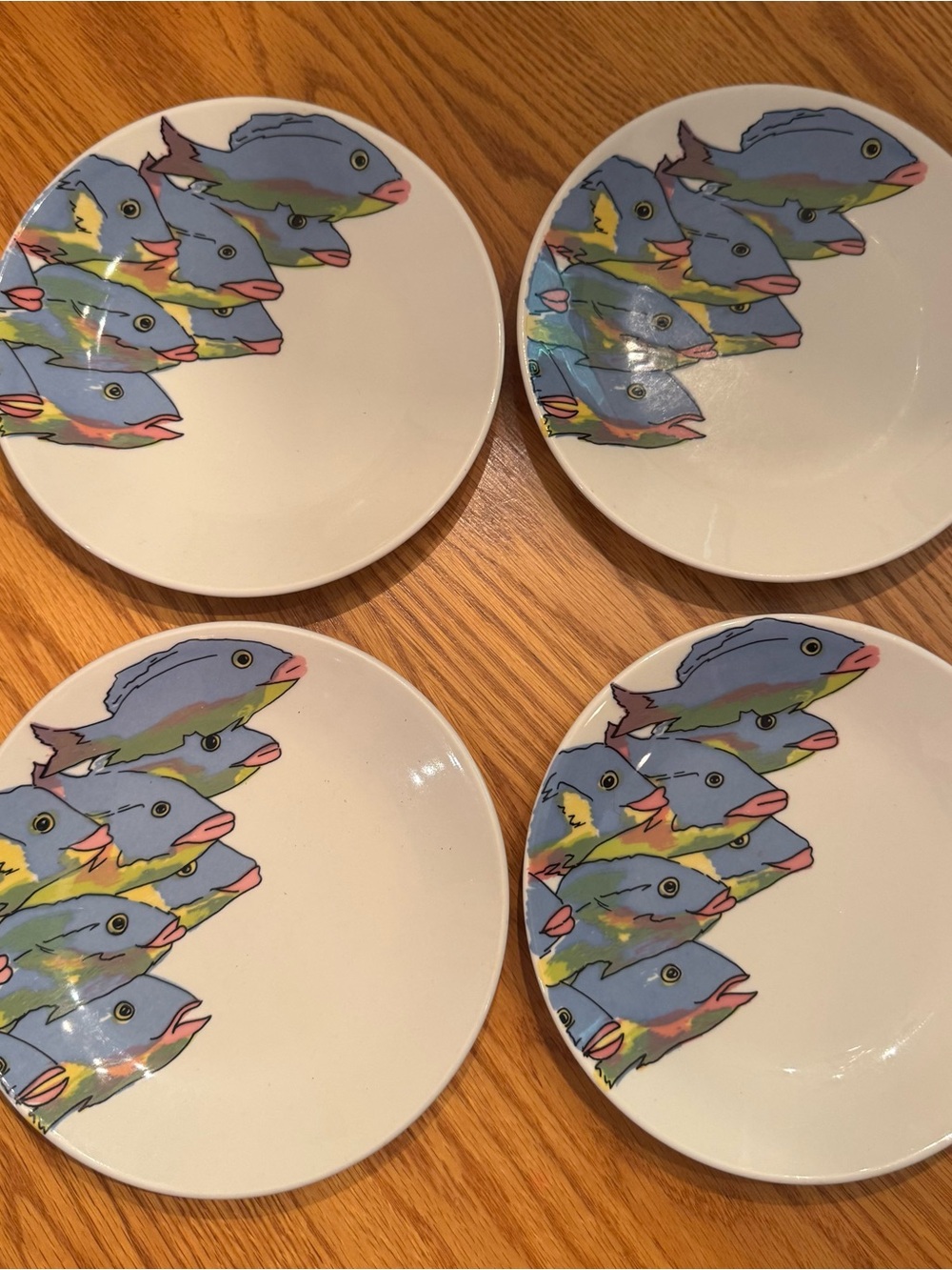 Homer Laughlin Multicolor Fish Small Ceramic Saucers - Blue, Yellow, Green, Pink